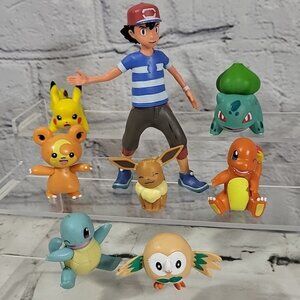 Pokemon Figures Lot Of 8 Ash Charmander Squirtle Bulbasaur Pikachu Eevee 2018